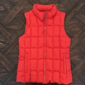 GAP Vintage Red Down Quilted Puffer Vest Size Small Zip up Pockets Orange Lined
